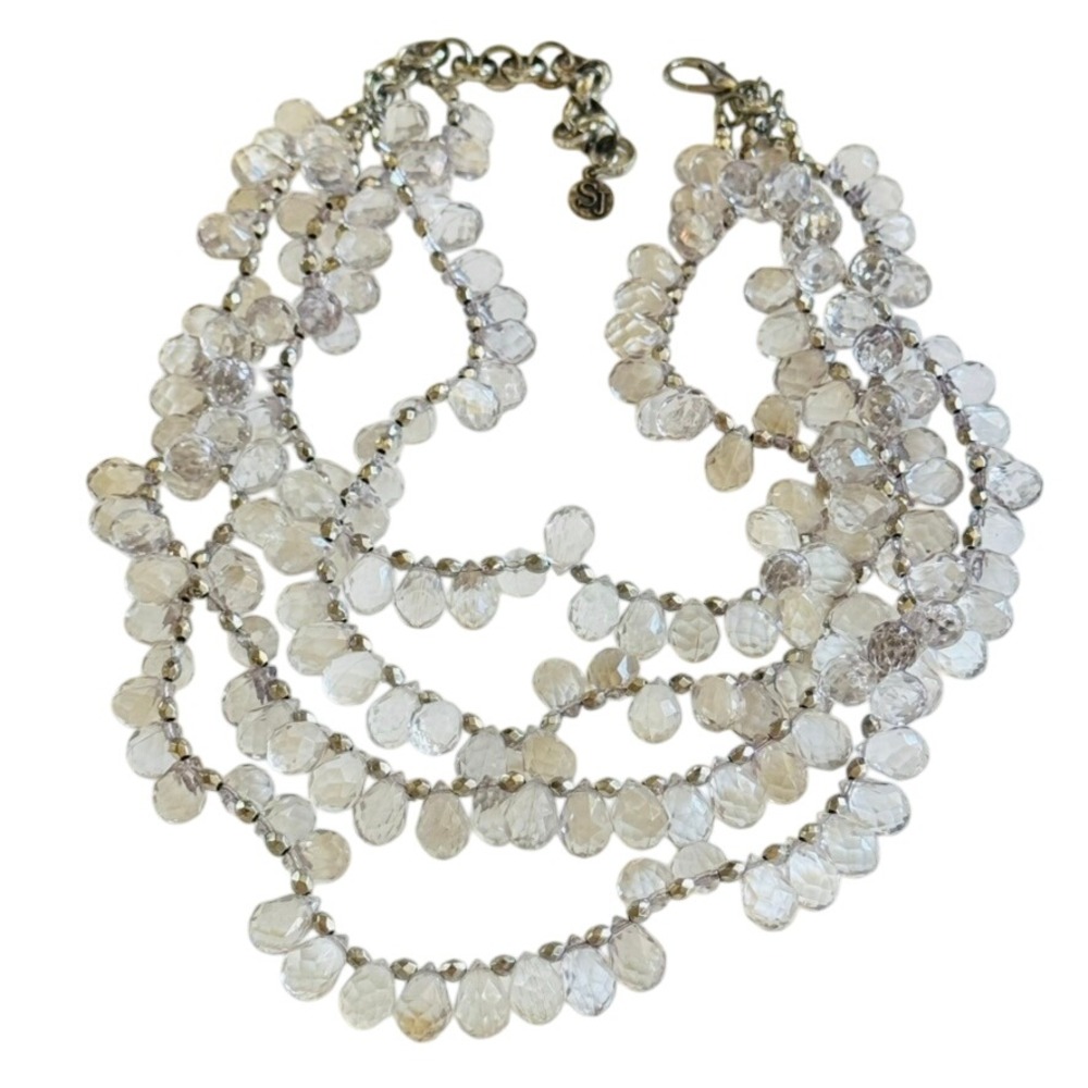 Sassy Jones SJ bib Necklace 4 strand‎ Clear lucite acrylic Beads Statement 22"